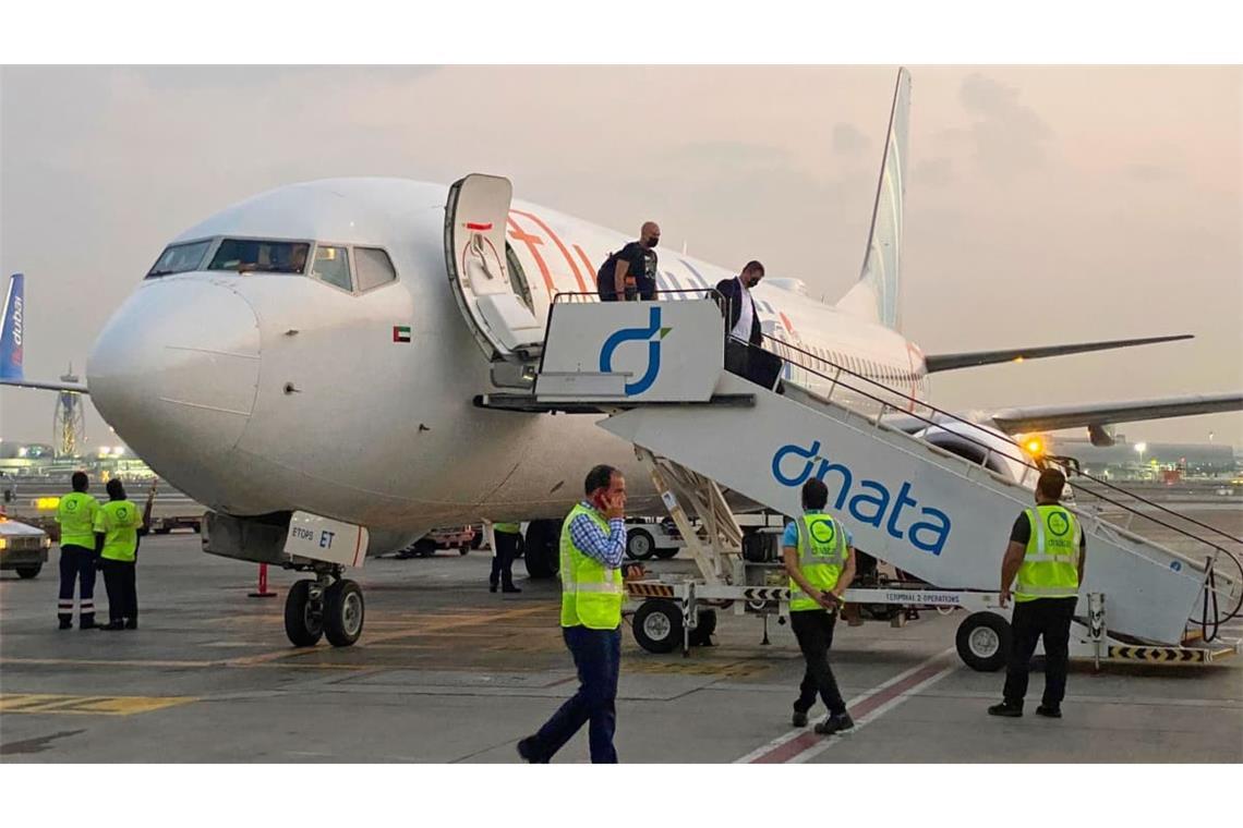Flydubai-Maschine nach einer planmäßigen Ankunft in den Vereinigten Arabischen Emiraten (Archiv/Symbolbild).