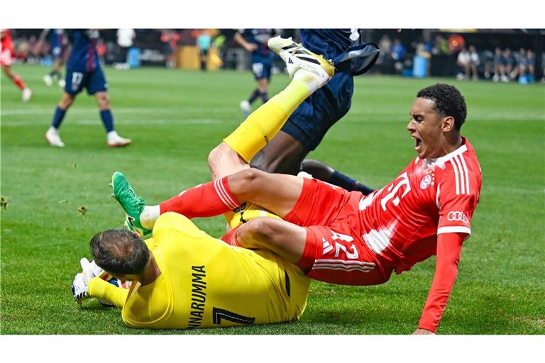 Folgenreiche Kollision: Jamal Musiala und PSG-Torhüter Donnarumma im Viertelfinale der Club-WM.