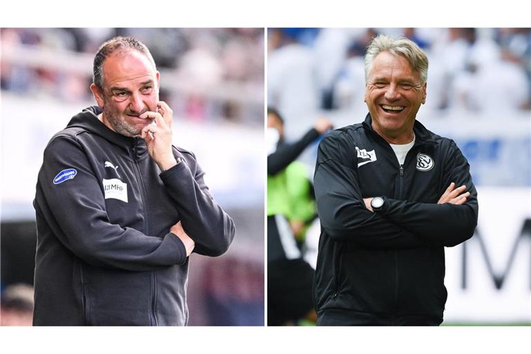 Frank Schmidt und Horst Steffen (rechts) treffen in der Relegation mit ihren Clubs aufeinander.