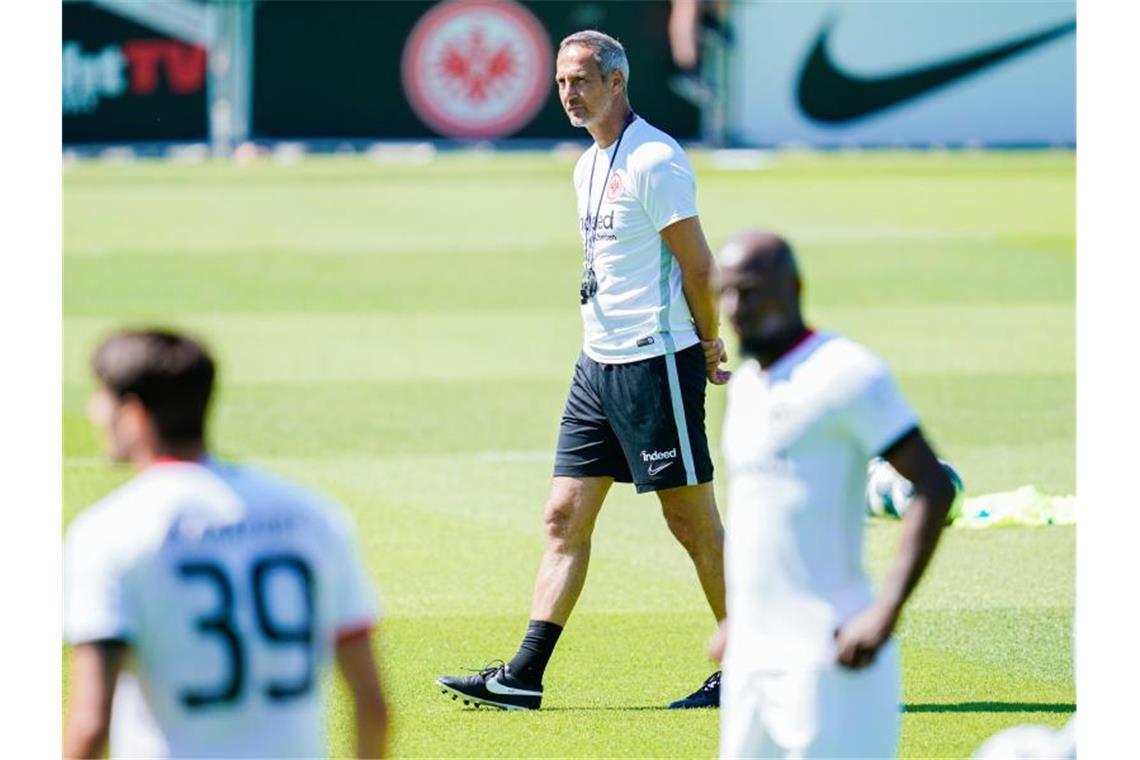 Frankfurts Trainer Adi Hütter muss mit seinem Team gegen Tallin antreten. Foto: Uwe Anspach