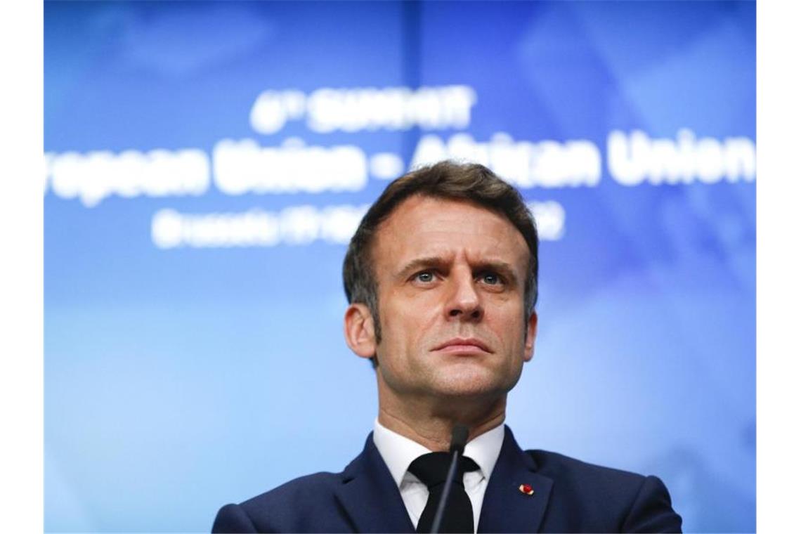 Macron und Putin ringen um Waffenstillstand Frankreichs Präsident Emmanuel Macron versucht in der Ukraine-Krise zwischen den Konfliktparteien zu vermitteln. Foto: Johanna Geron/Pool Reuters/AP/dpa