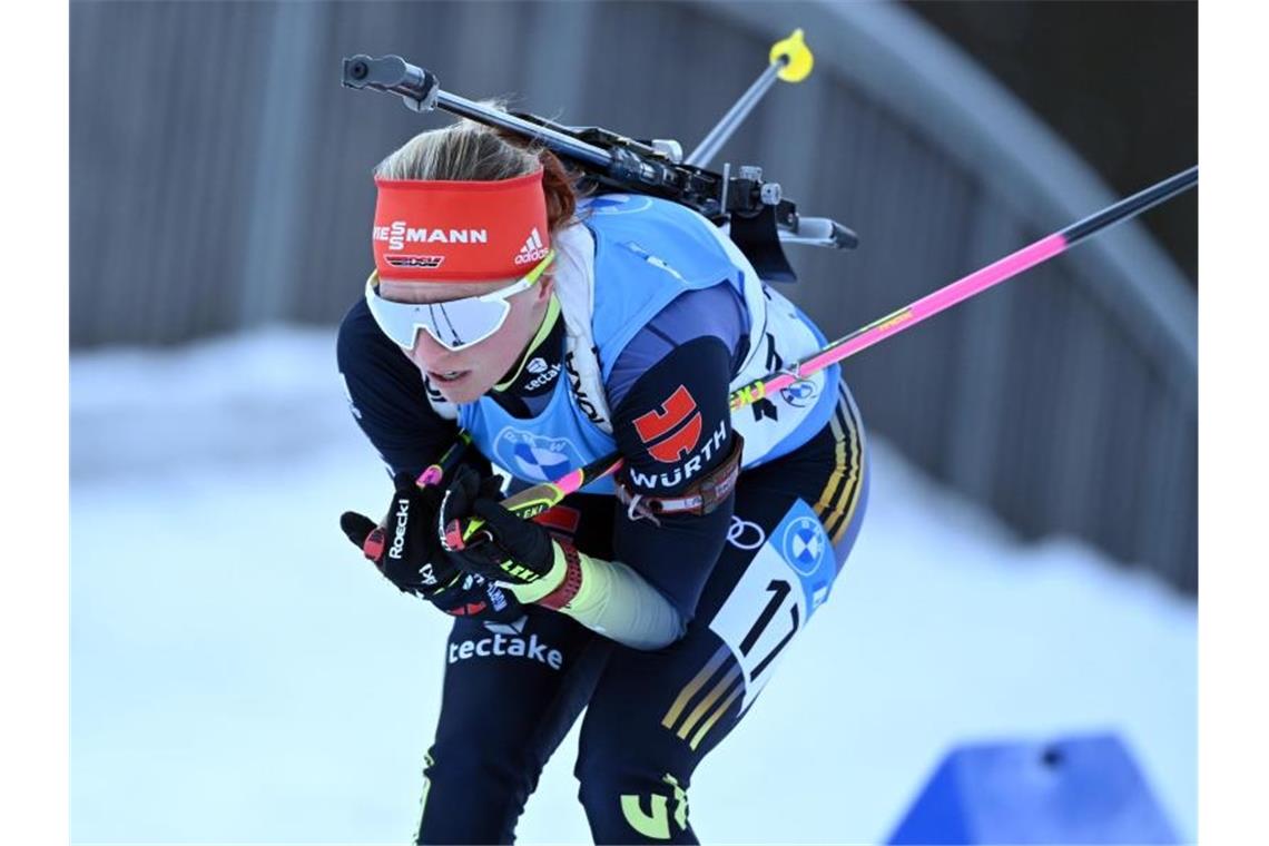 Biathletin Hildebrand in Verfolgung in Ruhpolding 20. Franziska Hildebrand belegte in der Verfolgung den 20. Rang. Foto: Sven Hoppe/dpa