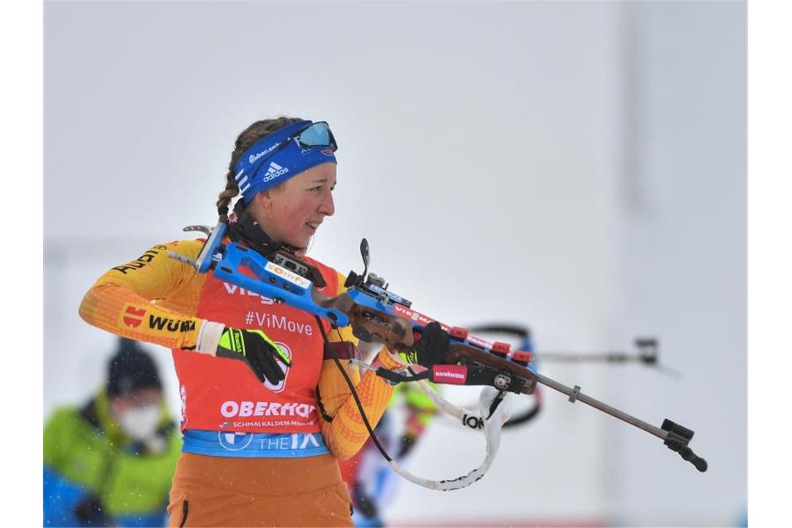 Franziska Preuß fährt als Hoffnungsträgerin zur Biathlon-WM. Foto: Martin Schutt/dpa-Zentralbild/dpa