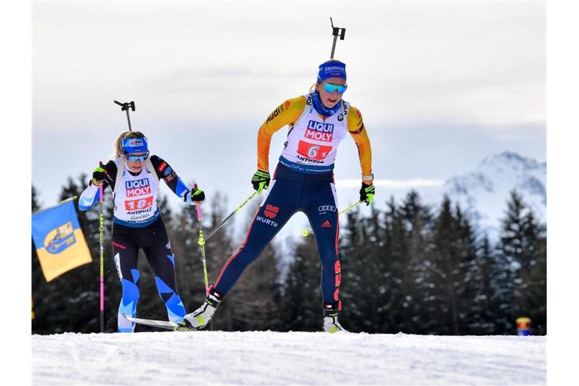 Franziska Preuß startet die deutsche Mixed-Staffel. Foto: Hendrik Schmidt/dpa