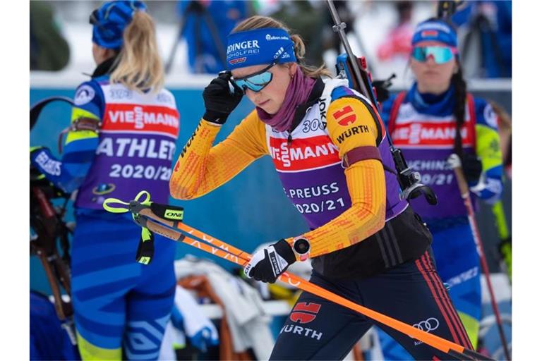 Franziska Preuß tritt bei der Biathlon-WM in der Mixedstaffel an. Foto: Sven Hoppe/dpa