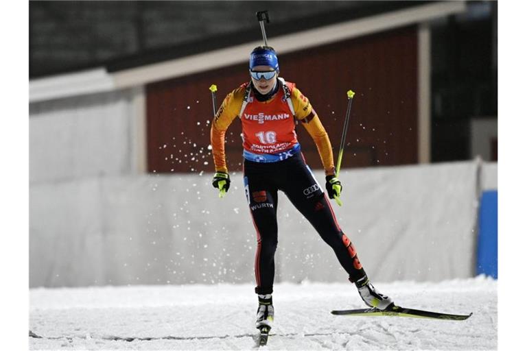 Franziska Preuß wurde beim Hochfilzen-Weltcup Sprint-Dritte. Foto: Antti Aimo-Koivisto/Lehtikuva/dpa