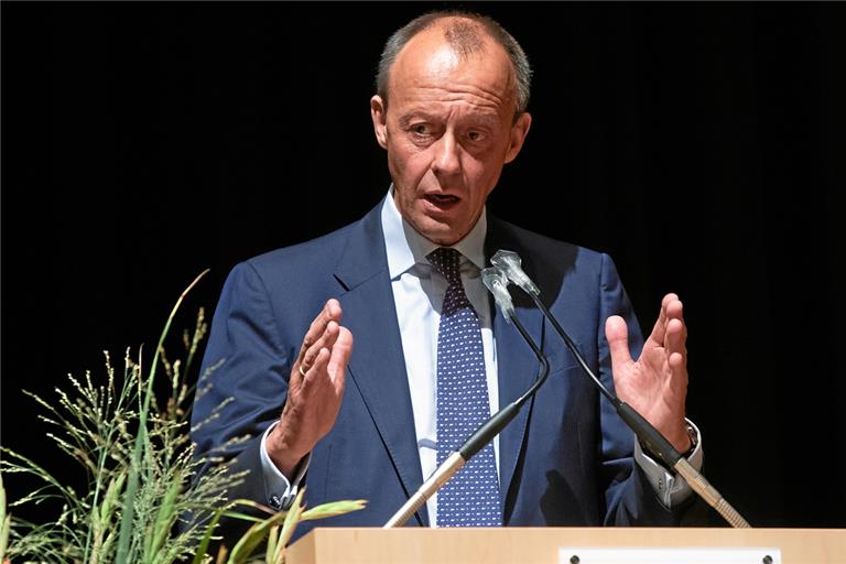 Friedrich Merz bei seiner Rede als Gast des CDU-Stadtverbands Murrhardt Ende September 2020 in der Murrhardter Festhalle. Foto: J. Fiedler