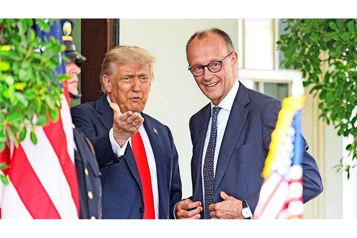 Friedrich Merz (r.) beim Besuch im Weißen Haus im vergangenen Jahr. Diese Jahr will er Donald Trump nach Bad Dürkheim einladen.