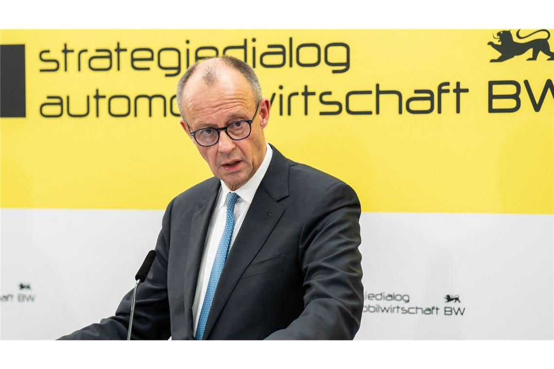 Friedrich Merz sprach am Mittwoch beim Automobil-Strategiedialog in Stuttgart