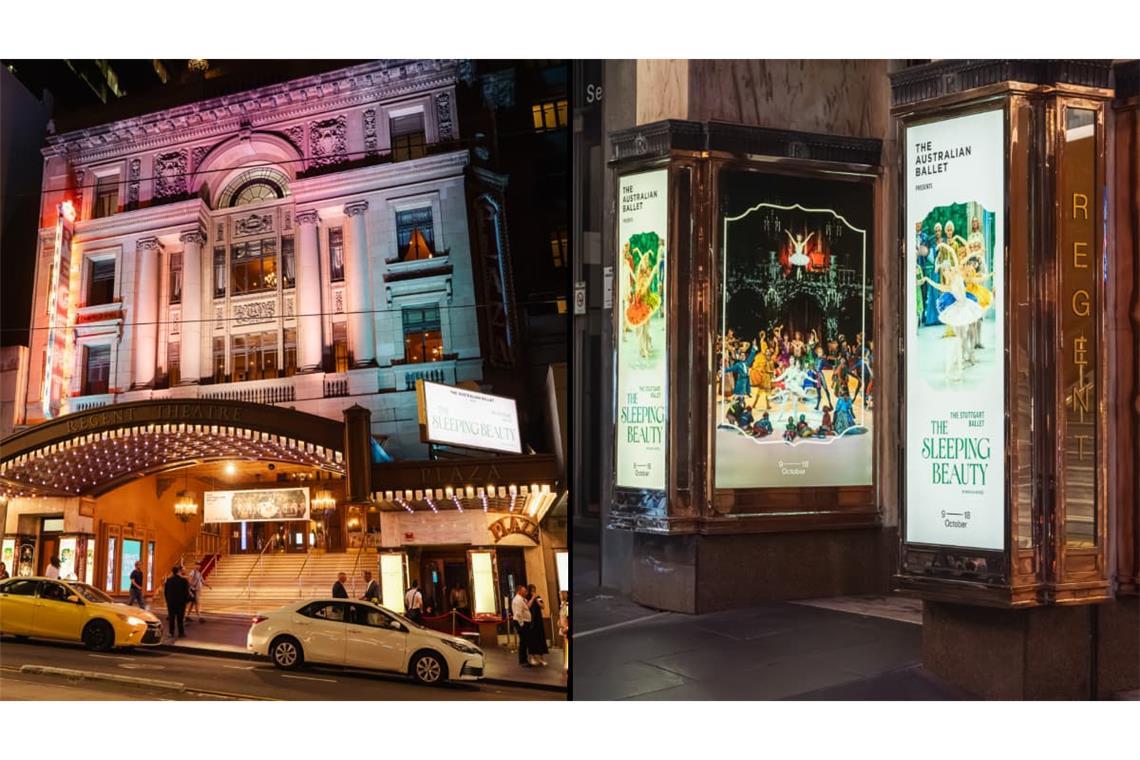 Früher Kinopalast, heute Live-Bühne: Hinter der prachtvollen Fassade des Regent Theatres in Melbourne tanzt das Stuttgarter Ballett derzeit „Dornröschen“.