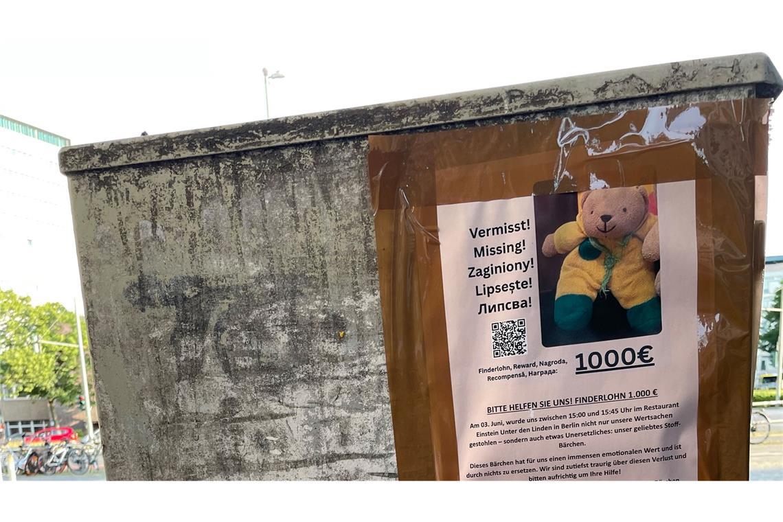 Teddy verzweifelt gesucht: 1.000 Euro für "Mini" ausgesetzt Für ihn sei der Verlust sehr schlimm, sagte Erlenbauer der Deutschen Presse-Agentur.