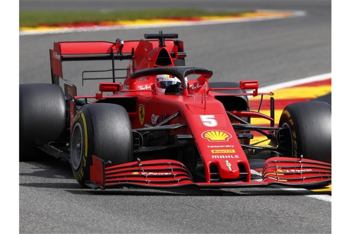Fuhr beim letzten Training in Spa auf den letzten Platz: Ferrari-Pilot Sebastian Vettel. Foto: Francois Lenoir/POOL REUTERS/AP/dpa
