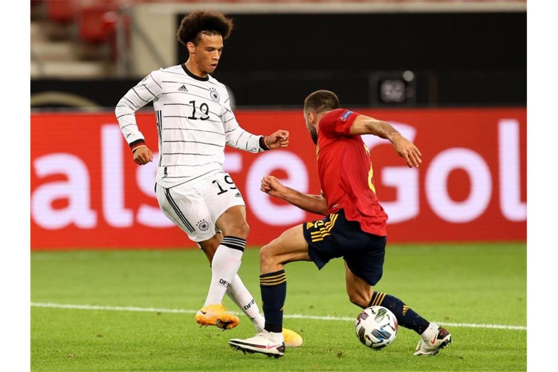 Bitteres Remis gegen Spanien - Werner-Tor reicht nicht Gab wie sein Bayern-Teamkollege Süle nach langer Verletzungspause sein Comeback: Leroy Sané. Foto: Christian Charisius/dpa