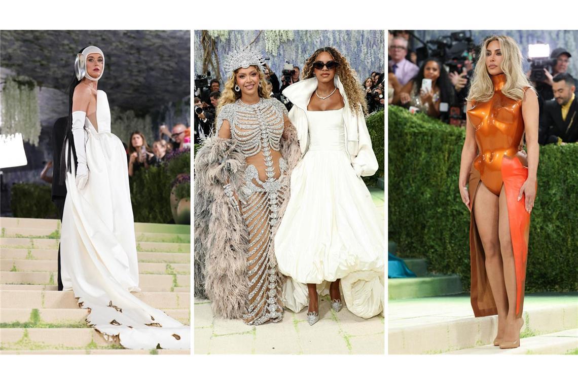 Gaben für die Met Gala modisch Gas (von links): Katy Perry, Beyoncé mit ihrer Tochter Blue Ivy und Kim Kardashian.