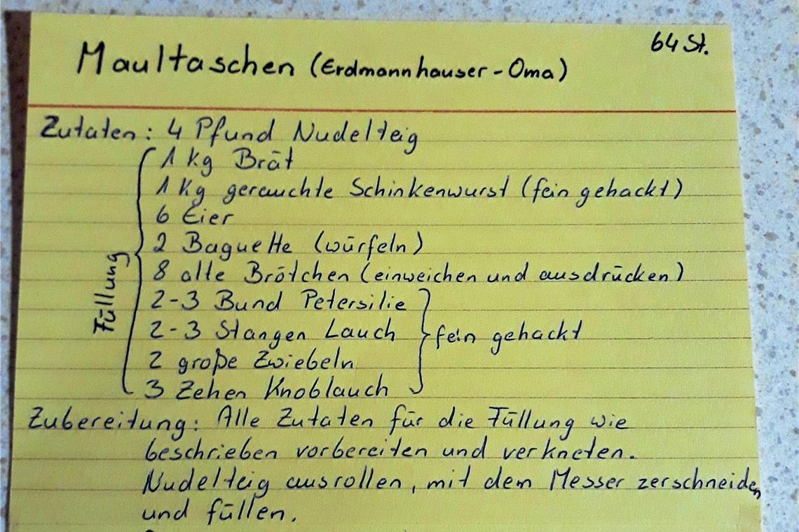 Gabi Lechner aus Auenwald schickte uns dieses Rezept ihrer Oma aus Erdmannhausen.