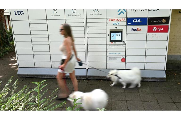 Gassigehen am Paketautomaten vorbei: Alltagsszene aus Düsseldorf.