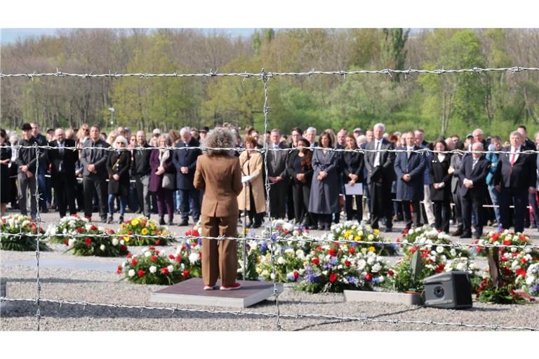 Gedenkfeier auf dem ehemaligen Appellplatz anlässlich des 79. Jahrestag der Befreiung des Konzentrationslagers Buchenwald.