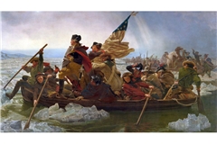 George Washington überquert mit seinen Truppen im Winter 1776 den Delaware River (Gemälde von Emanuel Leutze, 1851).