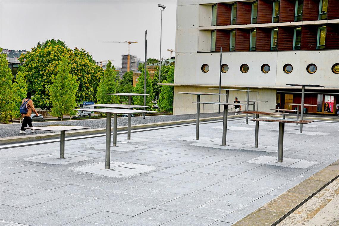 Gerade erst gefüllt, jetzt schon wieder leer: der Fitz-Faller-Brunnen vor der Landesbibliothek