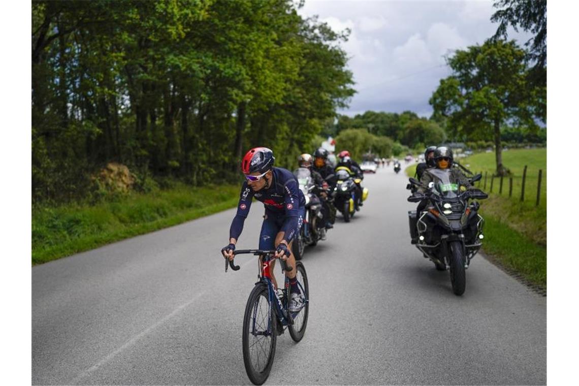 Geraint Thomas stürzte auf der dritten Etappe. Foto: Daniel Cole/AP/dpa