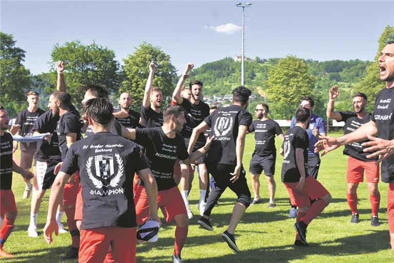 Gewannen beim neuen Kreisliga-A-Schlusslicht in Lippoldsweiler mit 4:2 und feierten den Durchmarsch in die Bezirksliga: Die Fußballer des Großen Alexander Backnang. Foto: T. Sellmaier