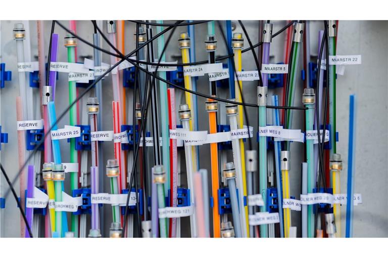 Glasfaserkabel in einem Schaltkasten.