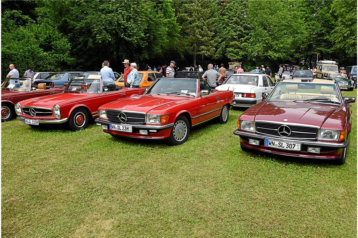 Gleich mehrere Generationen des Mercedes SL 10 waren beim Oldtimertreffen in Oppenweiler zu bewundern. Fotos: Tobias Sellmaier