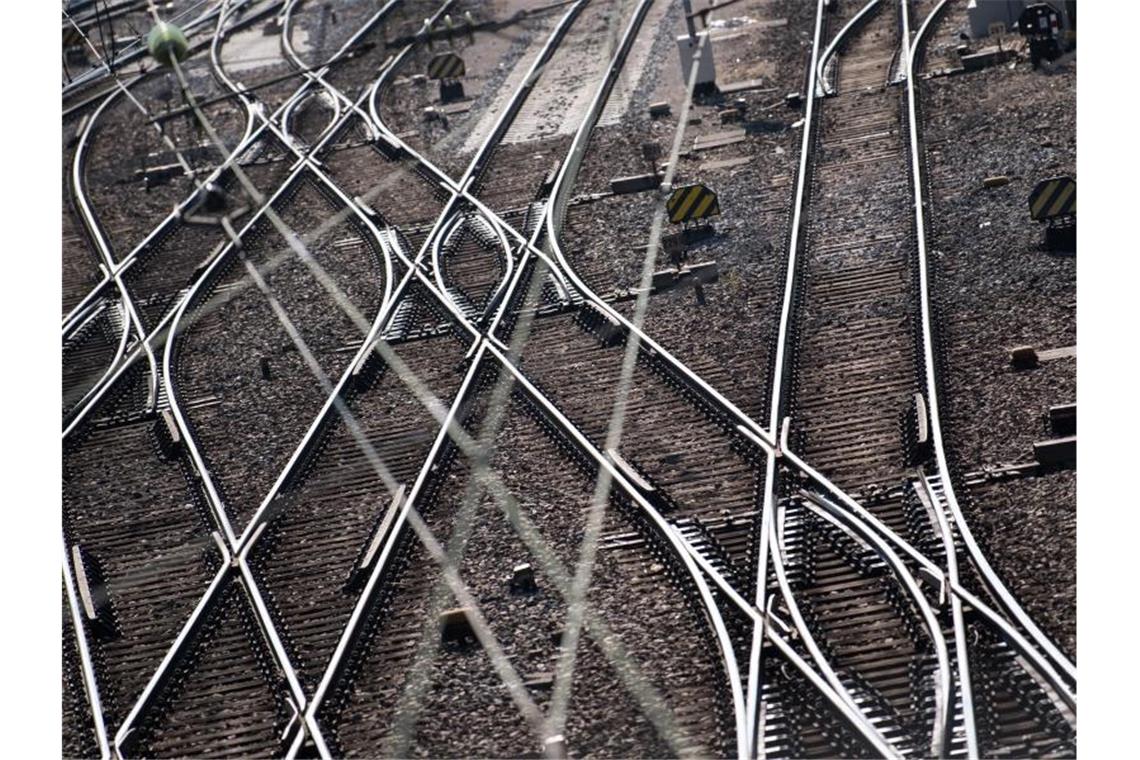 Gleise und Oberleitungen sind an einem Bahnhof zu sehen. Foto: Sven Hoppe/dpa/Symbolbild