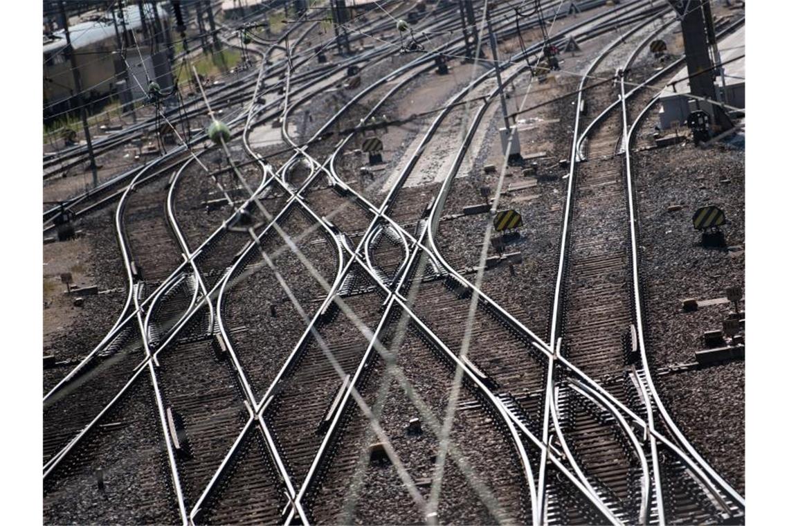 Gleise verlaufen gerade und gebogen auf dem Boden. Foto: Sven Hoppe/dpa/Archivbild