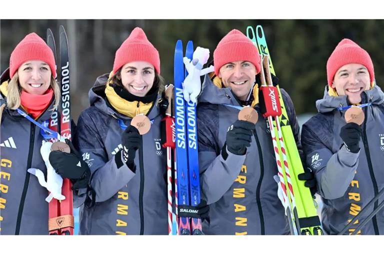Glücklich über Bronze: Franziska Preuß, Vanessa Voigt, Philipp Nawrath und Justus Strelow. (von links)