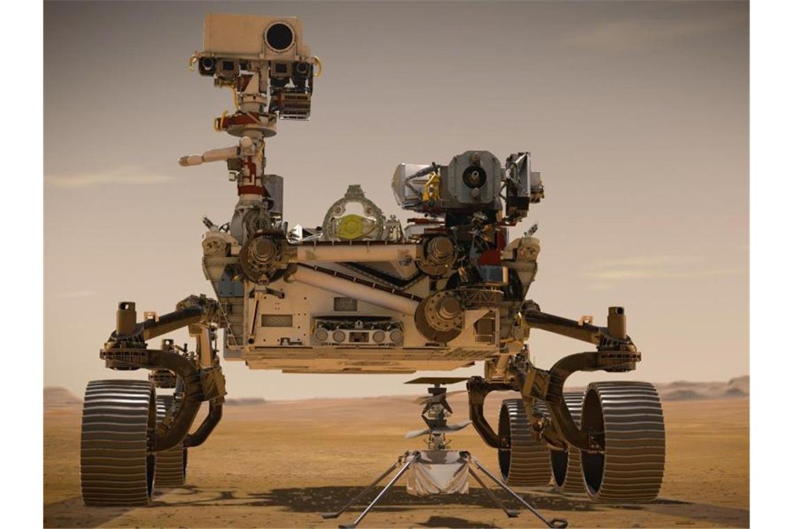 Grafische Darstellung des NASA-Rover „Perseverance“ auf der Marsoberfläche. Foto: NASA/JPL-Caltech/dpa