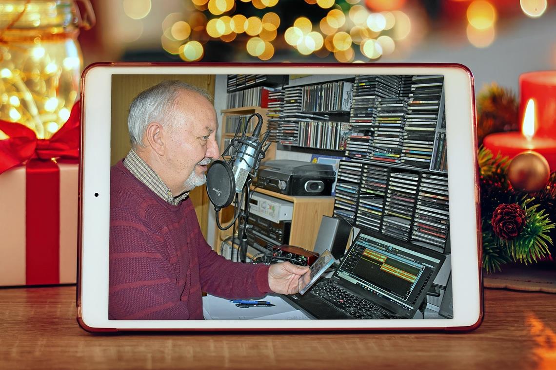 Ohne Musik geht es sowieso nicht Gregor Steer bei der Arbeit: Die Aufnahme aus seinem Studio, in dem die Produktionen der „Schwabenwelle“ entstehen, hat er uns zukommen lassen. Für die Feiertage hat er drei Sendungen als Päckchen geschnürt. Fotos: privat, Adobe Stock/AdriaVidal, S. Horn
