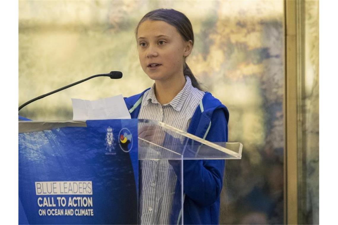 Greta Thunberg spricht in New York: Die 16-Jährige wird in diesem Jahr neben drei weiteren Preisträgern mit dem Alternativen Nobelpreis ausgezeichnet. Foto: Mary Altaffer/AP