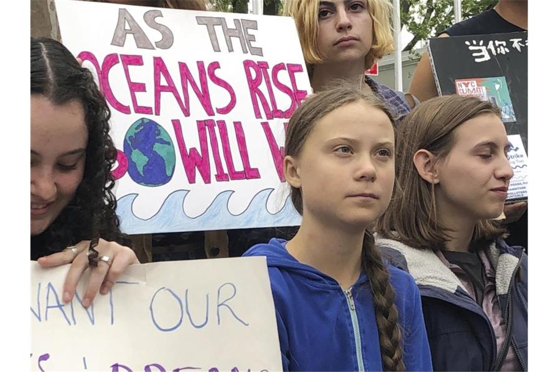Greta Thunberg vergangene Woche bei einer Demonstration vor den Vereinten Nationen in New York. Foto: Richard Drew/AP
