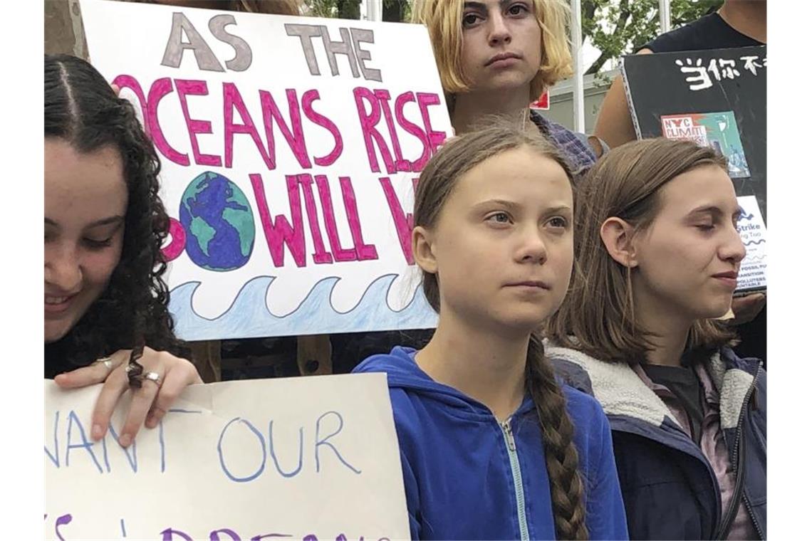 Greta Thunberg will vor dem Weißem Haus demonstrieren Greta Thunberg vergangene Woche bei einer Demonstration vor den Vereinten Nationen in New York. Foto: Richard Drew/AP