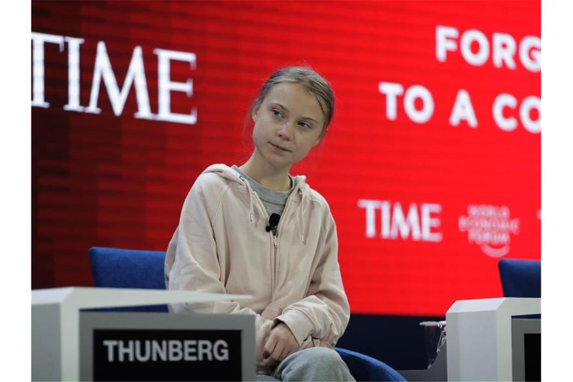 Greta Thunberg während der Eröffnungssitzung des Weltwirtschaftsforums in Davos. Foto: Markus Schreiber/AP/dpa