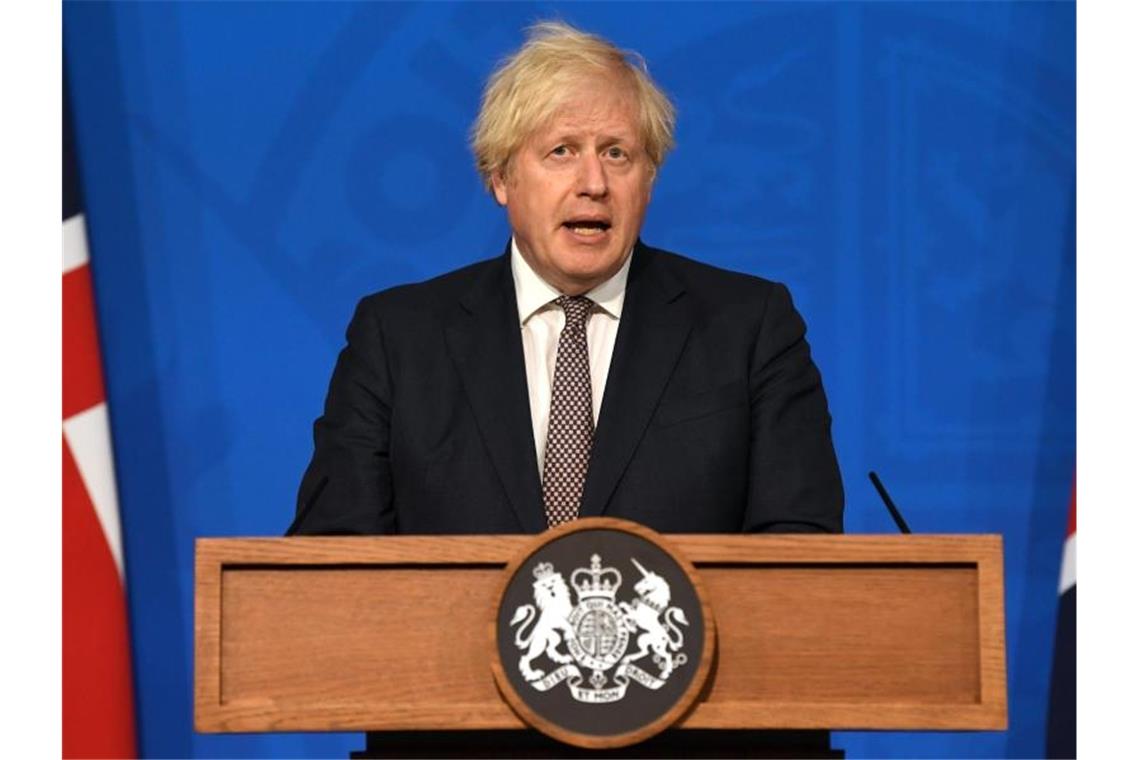 Großbritanniens Premier Boris Johnson will am 19. Juli alle Corona-Maßnahmen beenden. Foto: Daniel Leal-Olivas/PA Wire/dpa