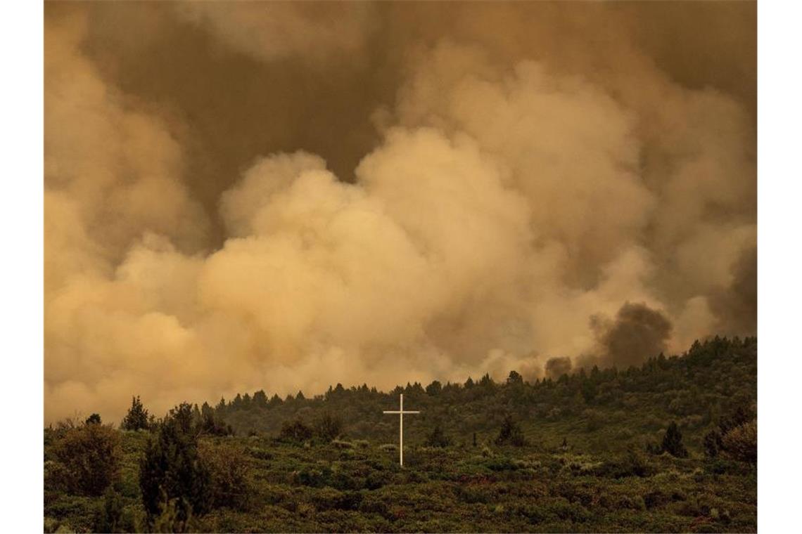 Feuer im Westen Nordamerikas brennen weiter Große Rauchwolken über dem Highway 97 in Kalifornien. Foto: Noah Berger/FR34727 AP/dpa