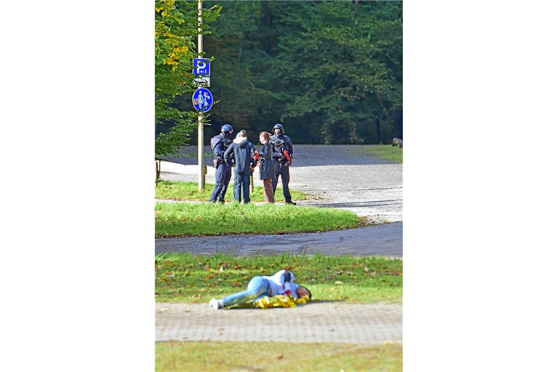 Großübung des Polizeipräsidiums Aalen in Zusammenarbeit mit den lokalen Blaulich...