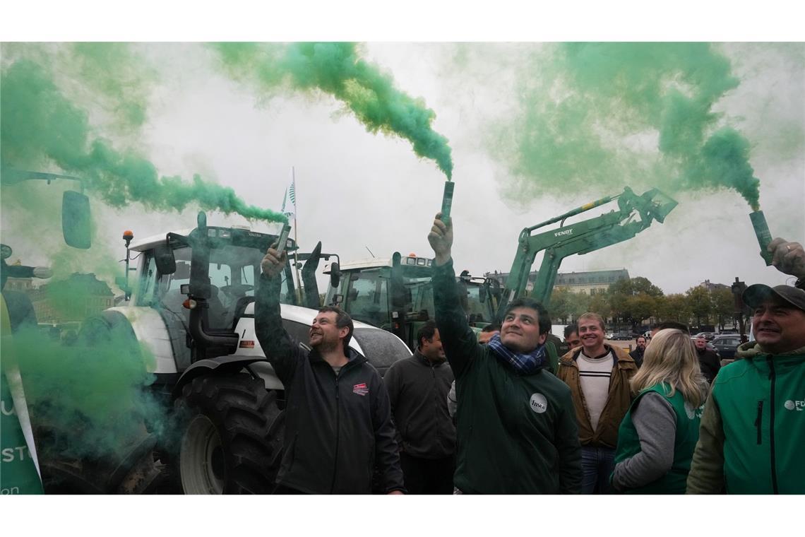 Bilder des Tages Grüner Rauch: Französische Bauern demonstrieren vor dem Schloss von Versailles gegen das geplante Handelsabkommen zwischen der EU den lateinamerikanischen Mercosur-Staaten.