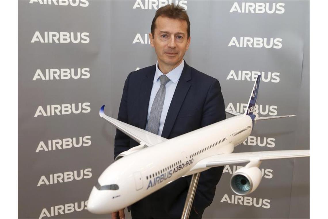 Guillaume Faury, Airbus-Chef, nimmt an der Jahrespressekonferenz der Airbus Group teil. Foto: Frederic Scheiber/AP/dpa