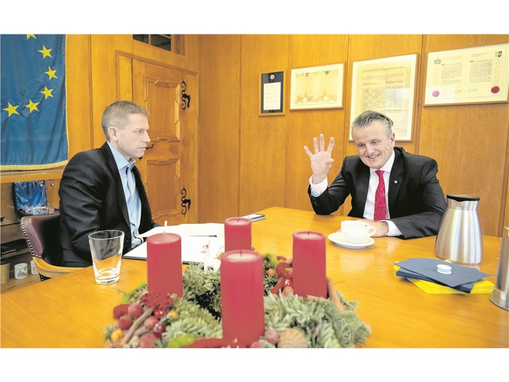 „Die Luft in Backnang ist viel besser“ Gut gelaunt in die dritte Amtszeit: Oberbürgermeister Frank Nopper im Gespräch mit BKZ-Redaktionsleiter Kornelius Fritz.