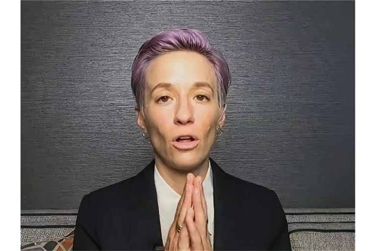 Hält die umstrittene Regel 50 des IOC, die politischen Protest verbietet, für falsch: Megan Rapinoe. Foto: Uncredited/Democratic National Convention/AP/dpa