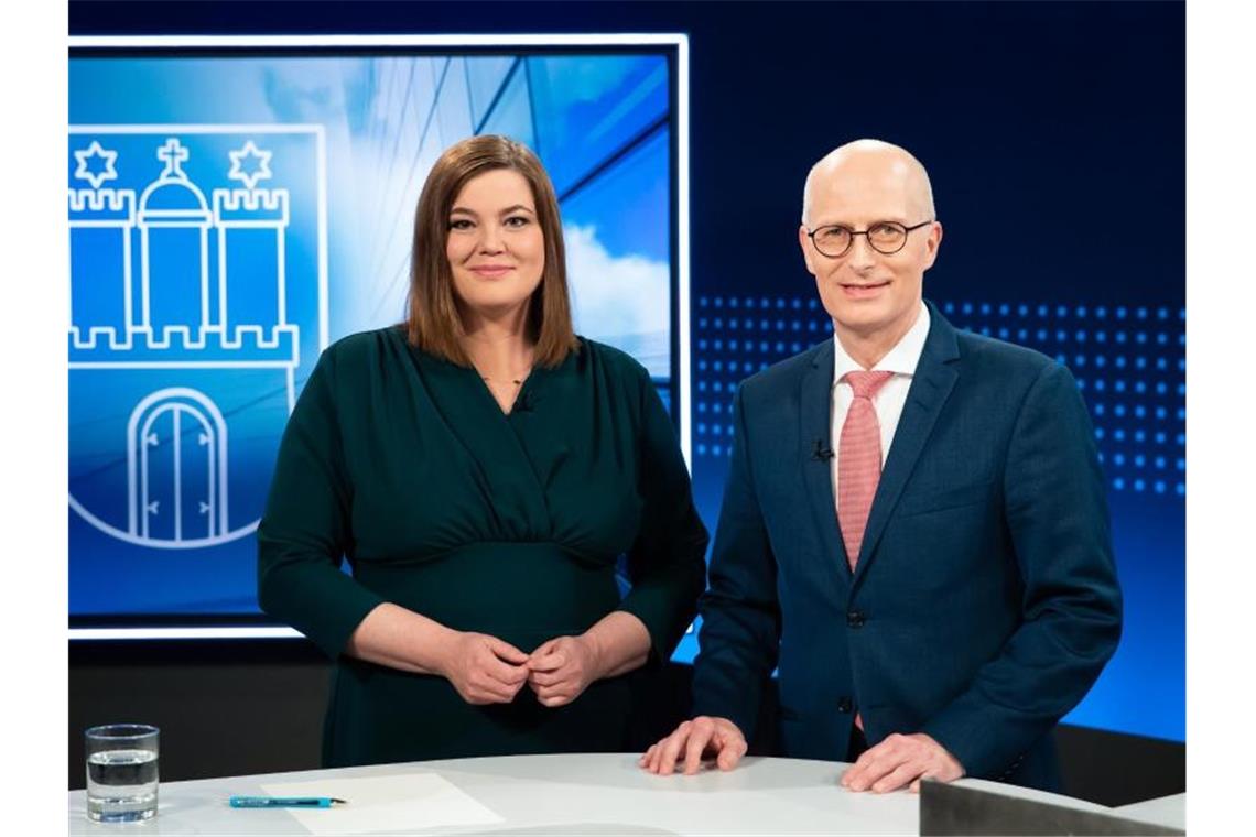 Hamburgs Spitzenkandidaten vor dem TV-Duell: Katharina Fegebank (Grüne) und Peter Tschentscher (SPD). Foto: Christian Charisius/dpa