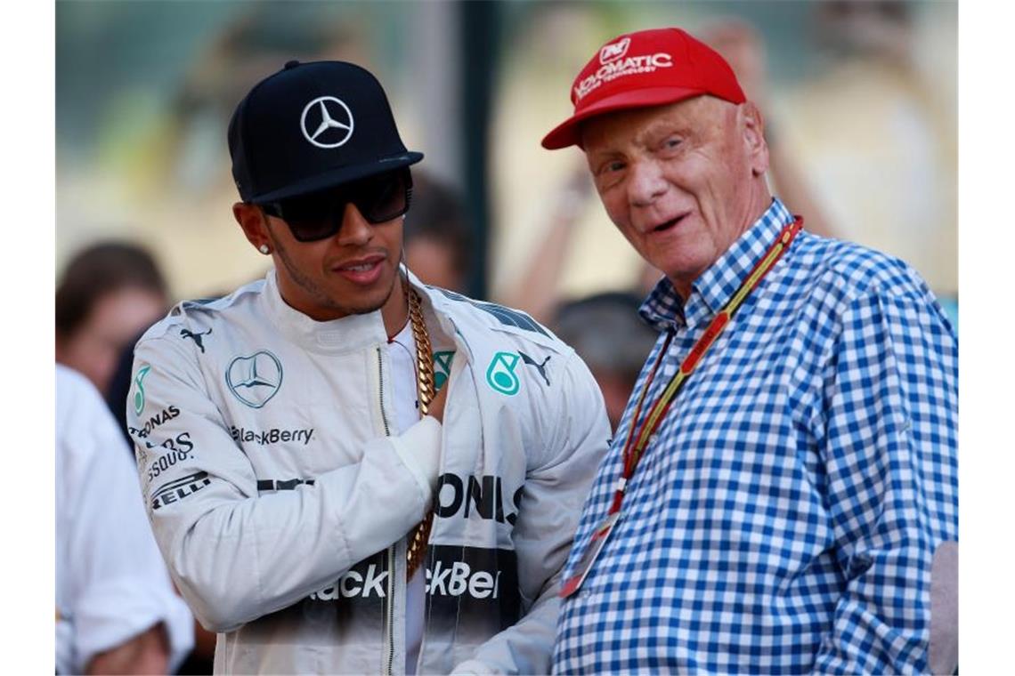 Hamilton (l) und Niki Lauda arbeiteten bei Mercedes eng zusammen. Foto: David Davies/Press Association Images
