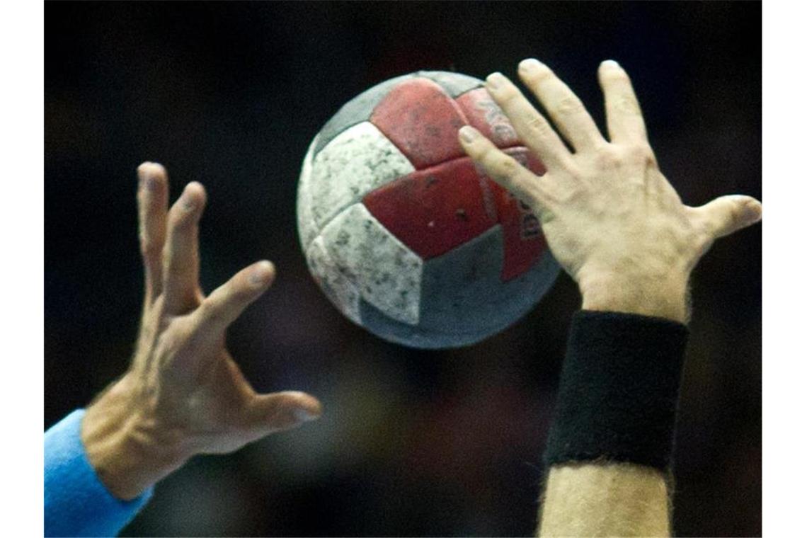 Handball-Spieler in Aktion. Foto: Jens Wolf/dpa-Zentralbild/dpa/Symbolbild