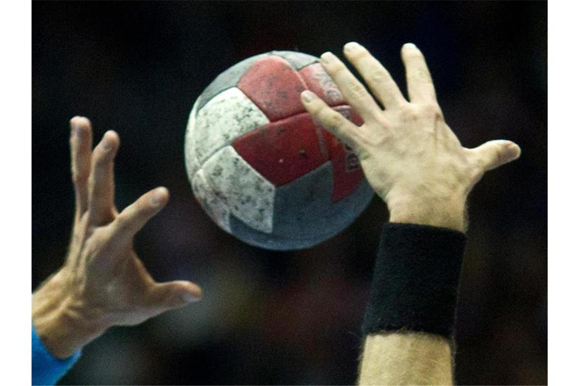 Handballspieler versuchen an den Ball zu kommen. Foto: Jens Wolf/dpa-Zentralbild/dpa/Symbolbild