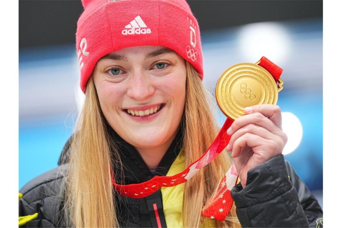 Skeletoni rast zu Gold - Überraschung durch Langlauf-Frauen Hannah Neise gewann die Goldmedaille im Skeleton. Foto: Michael Kappeler/dpa-Zentralbild/dpa
