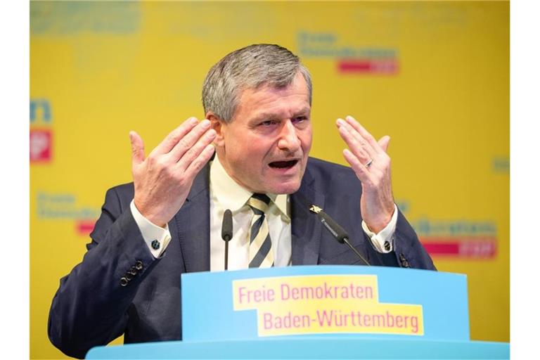 Hans-Ulrich Rülke, FDP-Landtagsfraktionschef in B-W, spricht während eines Landesparteitages. Foto: Sebastian Gollnow/dpa
