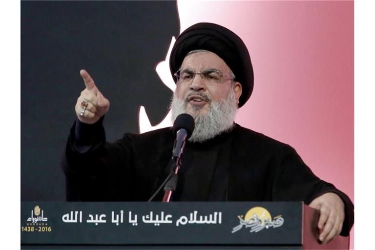 Hassan Nasrallah, Hisbollah-Chef, spricht am Aschura-Tag. (Archivbild). Foto: picture alliance / dpa